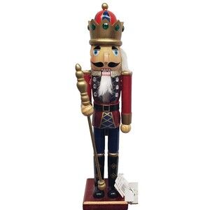 Wooden Christmas Nutcracker,15", SOLDIER IN RED & BLUE UNIFORM WITH STAFF,BOF,sp